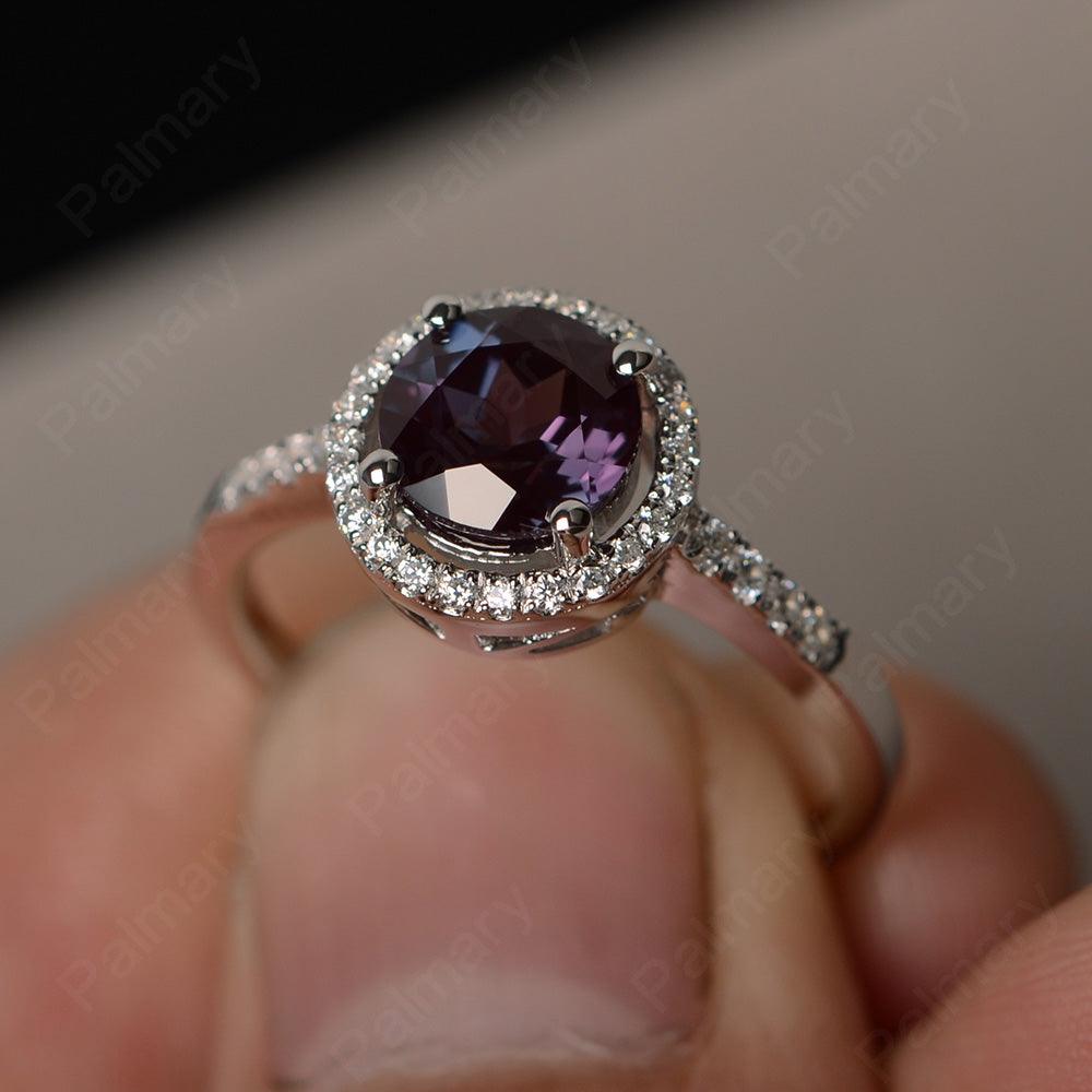 Round Cut Alexandrite Halo Wedding Rings - Palmary