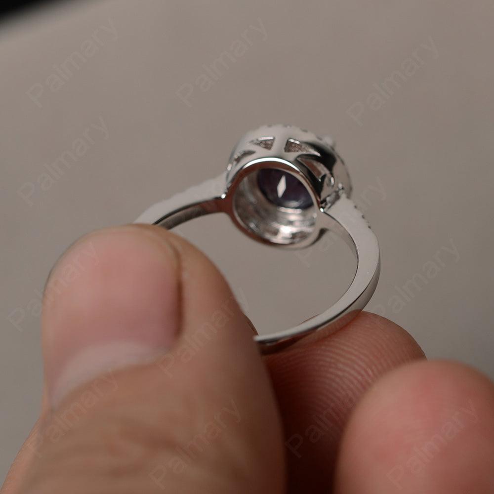 Round Cut Alexandrite Halo Wedding Rings - Palmary