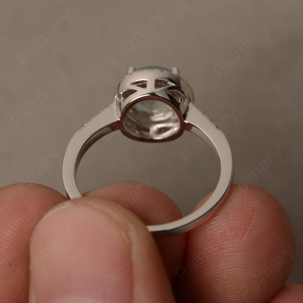 Round Cut Aquamarine Halo Wedding Rings - Palmary