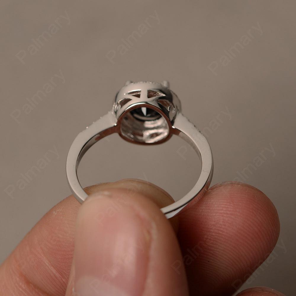 Round Cut Black Spinel Halo Wedding Rings - Palmary