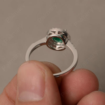 Round Cut Emerald Halo Wedding Rings - Palmary