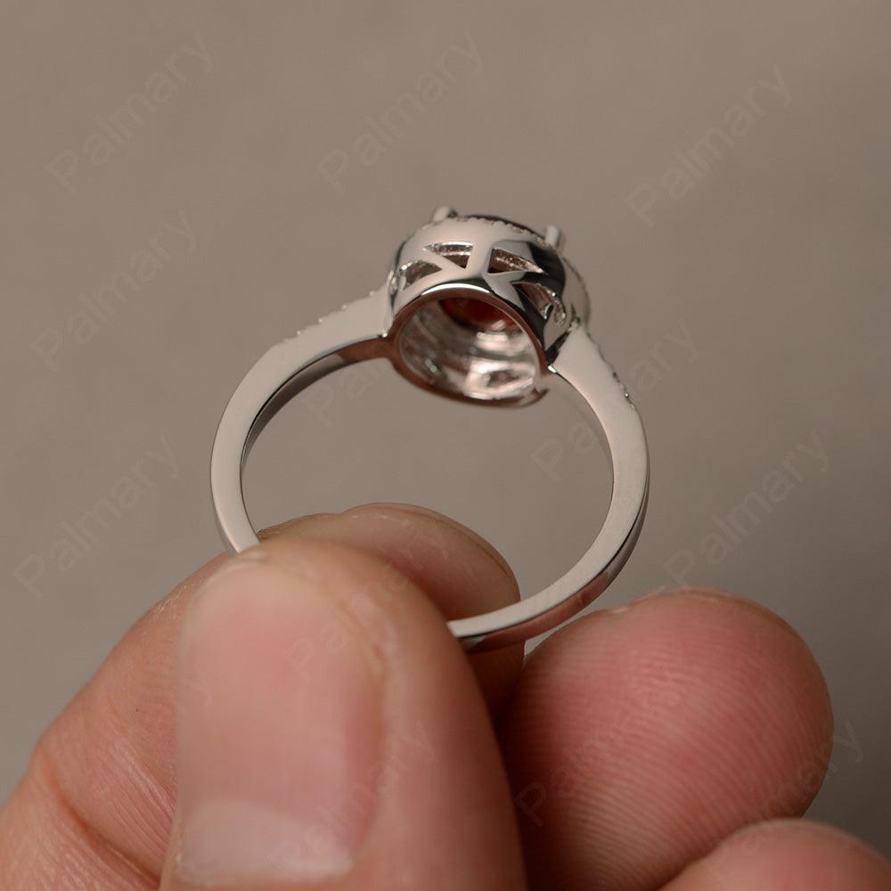Round Cut Garnet Halo Wedding Rings - Palmary