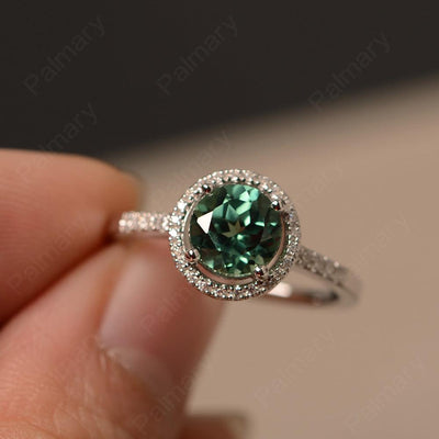 Round Cut Green Sapphire Halo Wedding Rings - Palmary