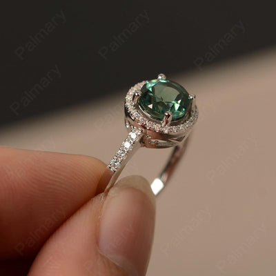 Round Cut Green Sapphire Halo Wedding Rings - Palmary
