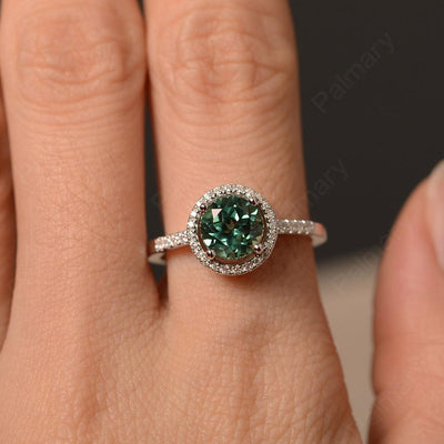 Round Cut Green Sapphire Halo Wedding Rings - Palmary