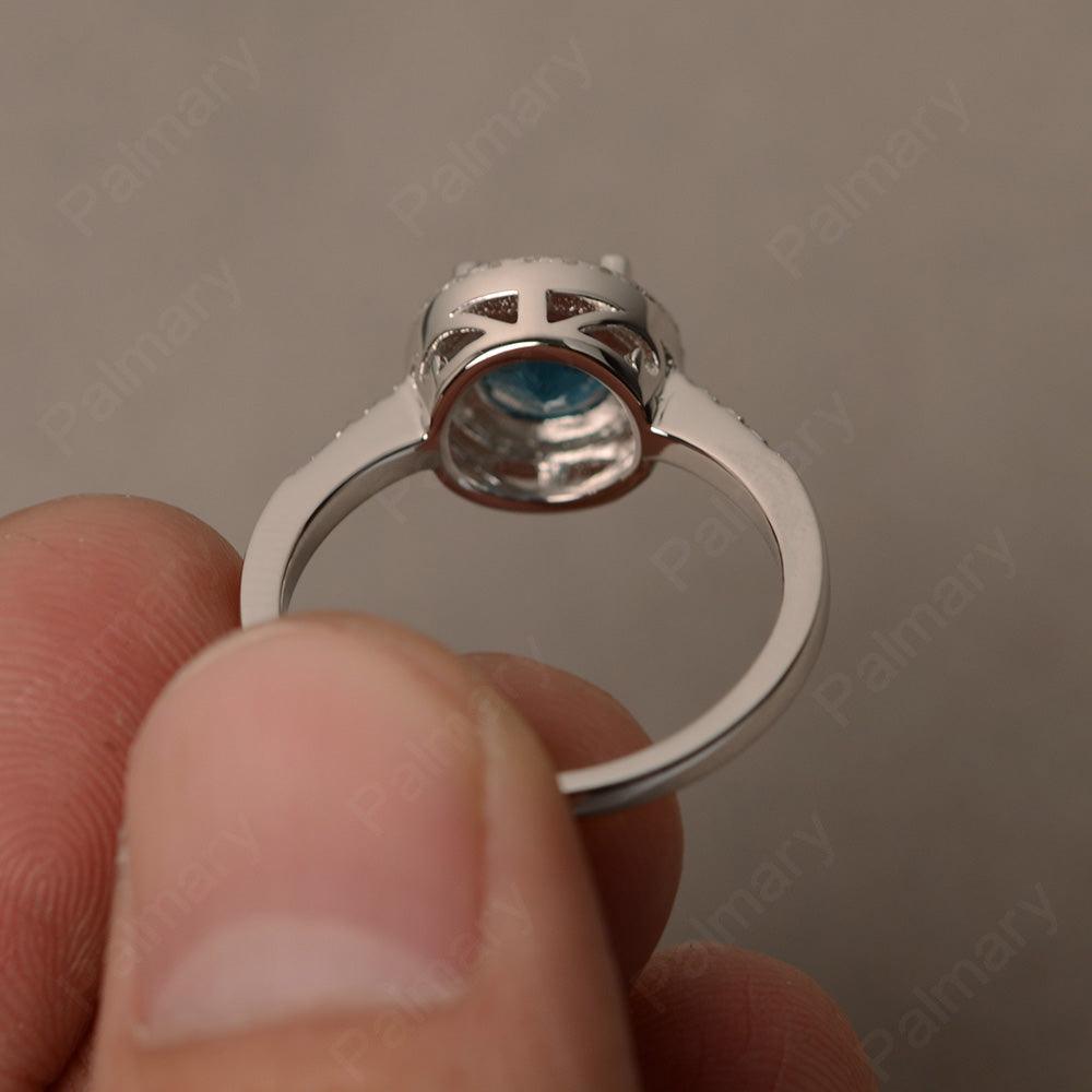 Round Cut London Blue Topaz Halo Wedding Rings - Palmary