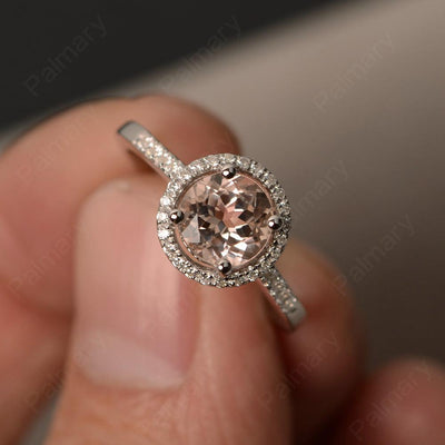 Round Cut Morganite Halo Wedding Rings - Palmary