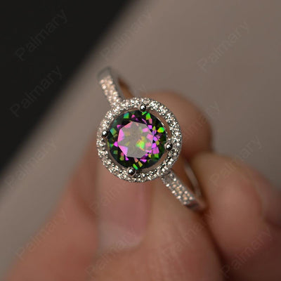 Round Cut Mystic Topaz Halo Wedding Rings - Palmary