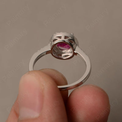 Round Cut Ruby Halo Wedding Rings - Palmary