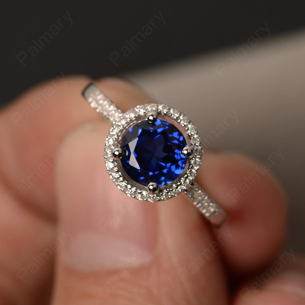 Round Cut Sapphire Halo Wedding Rings - Palmary