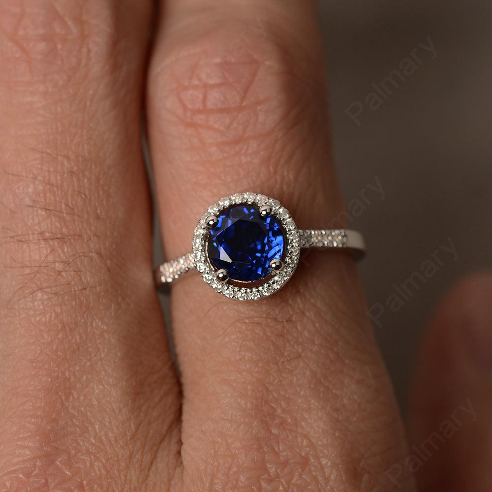 Round Cut Sapphire Halo Wedding Rings - Palmary