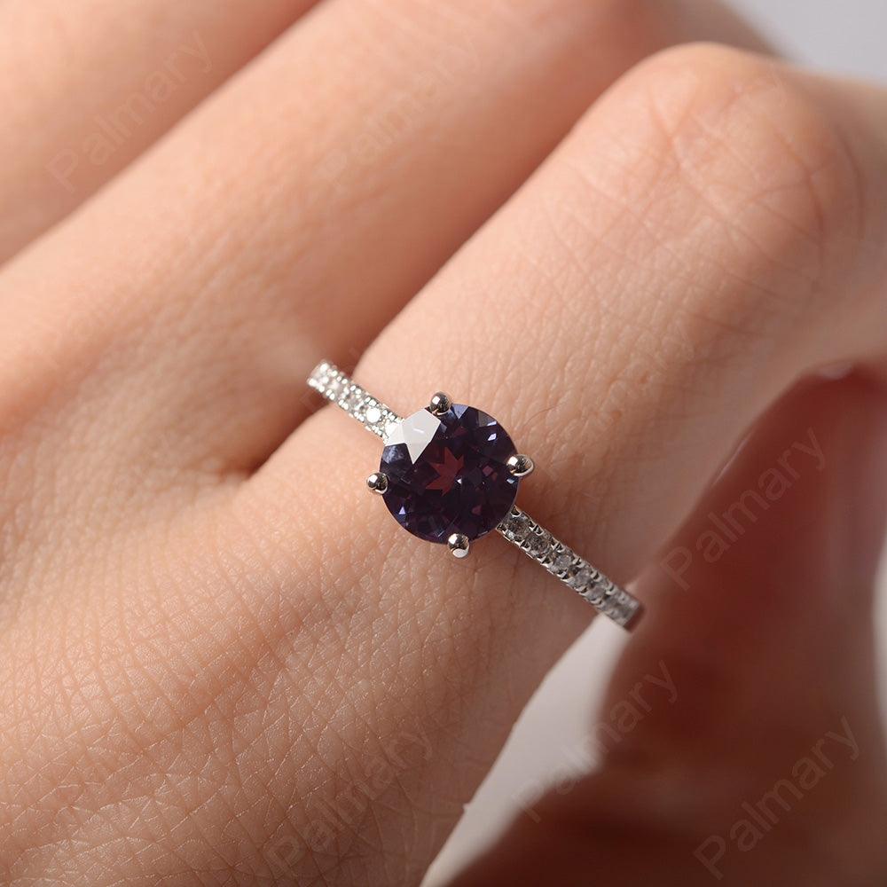 Round Cut Alexandrite Wedding Ring Silver - Palmary