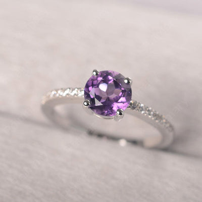 Round Cut Amethyst Wedding Ring Silver - Palmary