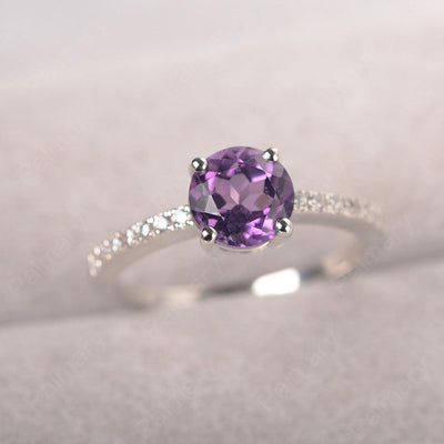 Round Cut Amethyst Wedding Ring Silver - Palmary