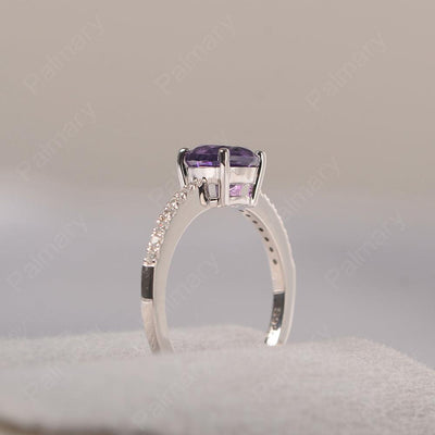 Round Cut Amethyst Wedding Ring Silver - Palmary