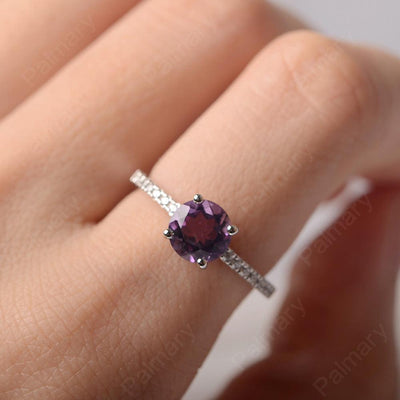 Round Cut Amethyst Wedding Ring Silver - Palmary