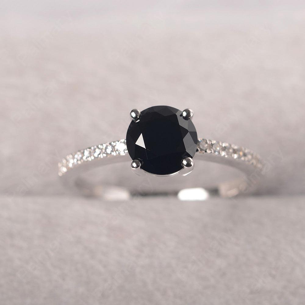 Round Cut Black Spinel Wedding Ring Silver - Palmary