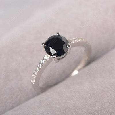 Round Cut Black Spinel Wedding Ring Silver - Palmary