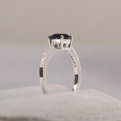 Round Cut Black Spinel Wedding Ring Silver - Palmary