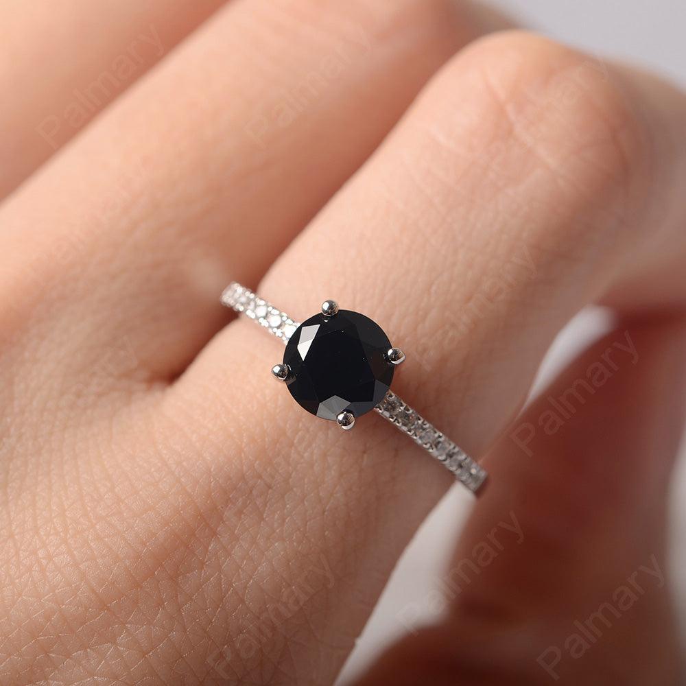 Round Cut Black Spinel Wedding Ring Silver - Palmary