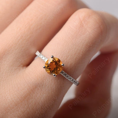 Round Cut Citrine Wedding Ring Silver - Palmary