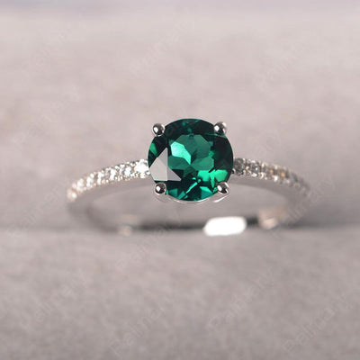 Round Cut Emerald Wedding Ring Silver - Palmary