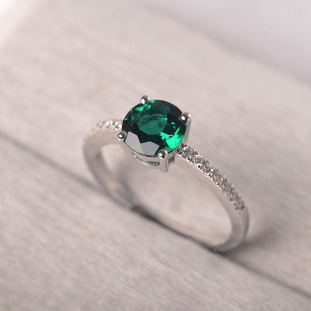 Round Cut Emerald Wedding Ring Silver - Palmary