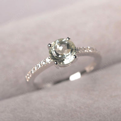 Round Cut Green Amethyst Wedding Ring Silver - Palmary