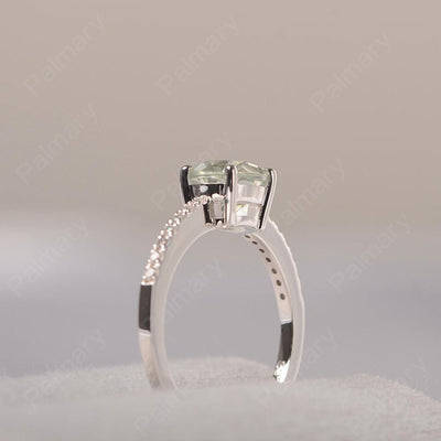 Round Cut Green Amethyst Wedding Ring Silver - Palmary