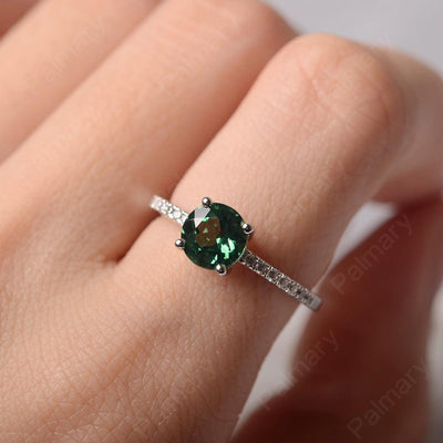 Round Cut Green Sapphire Wedding Ring Silver - Palmary