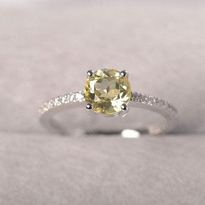 Round Cut Lemon Quartz Wedding Ring Silver - Palmary