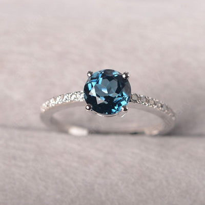 Round Cut London Blue Topaz Wedding Ring Silver - Palmary