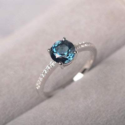 Round Cut London Blue Topaz Wedding Ring Silver - Palmary