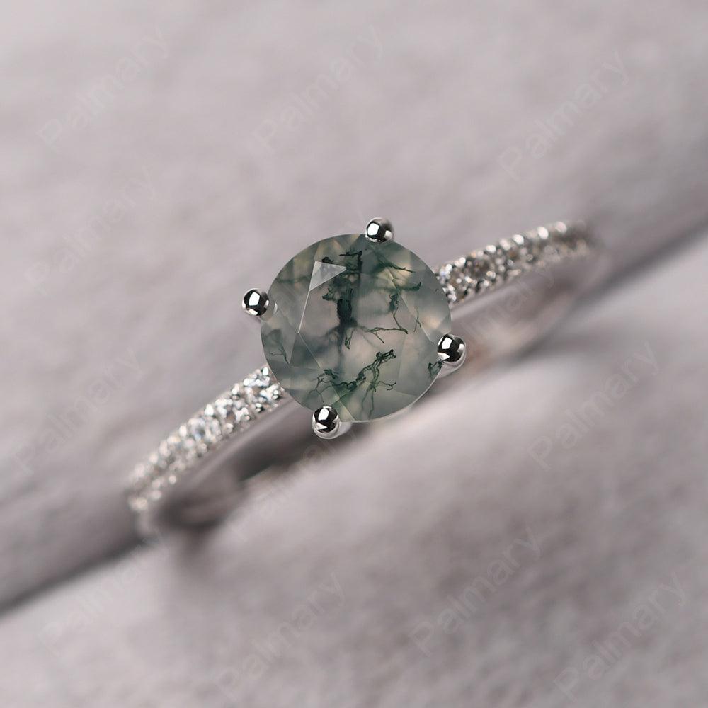 Round Cut Moss Agate Wedding Ring Silver - Palmary
