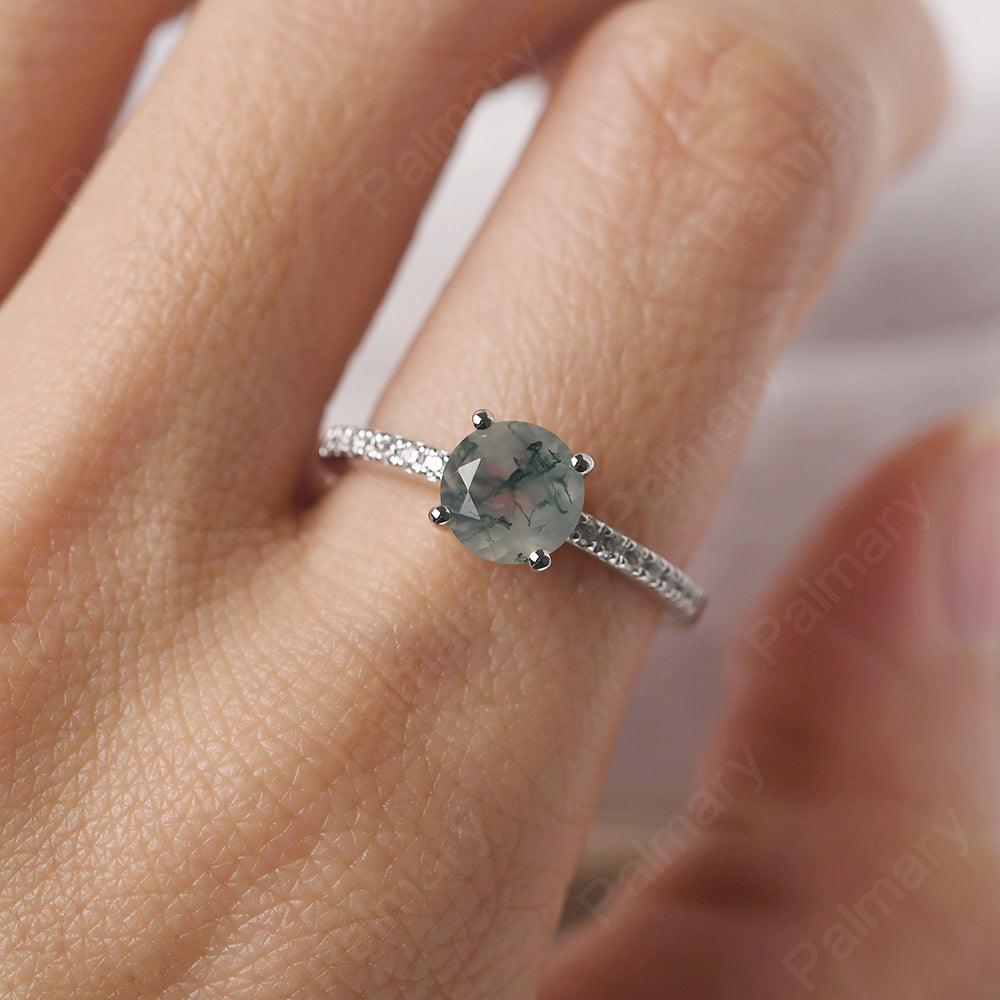Round Cut Moss Agate Wedding Ring Silver - Palmary