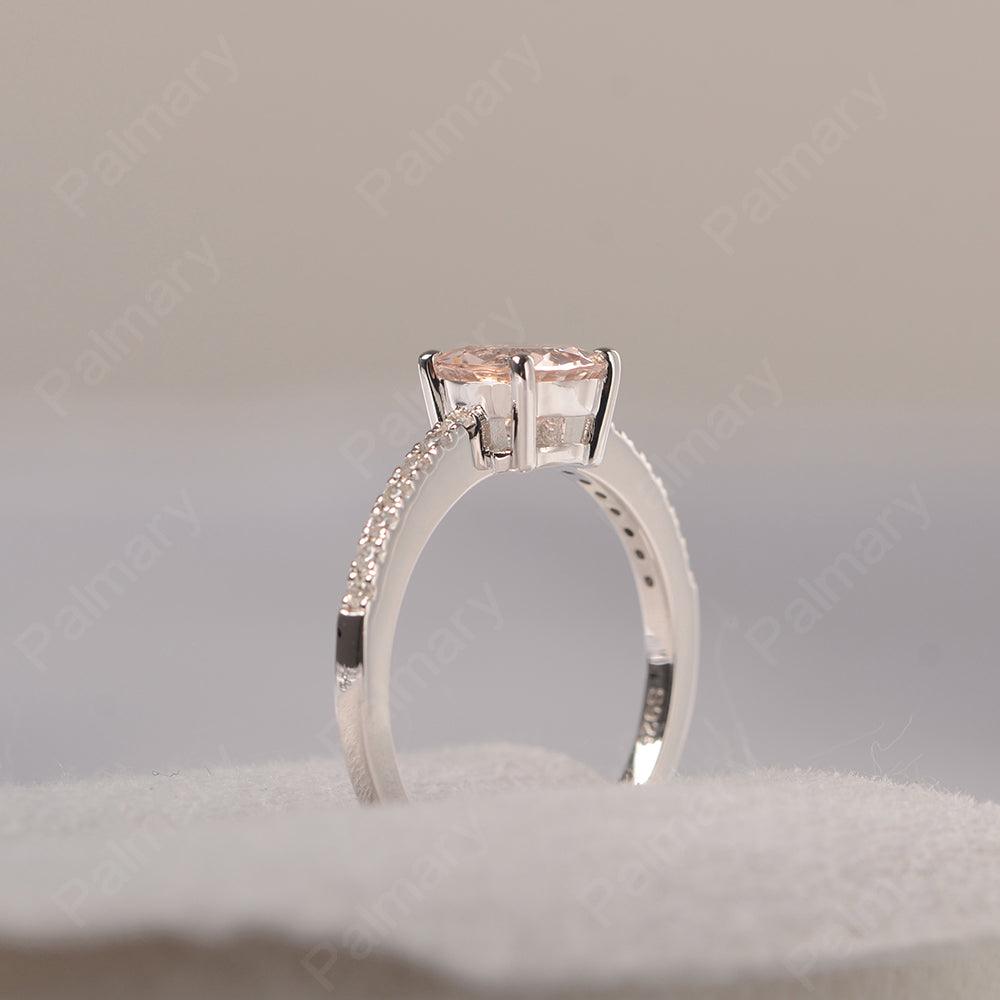 Round Cut Morganite Wedding Ring Silver - Palmary