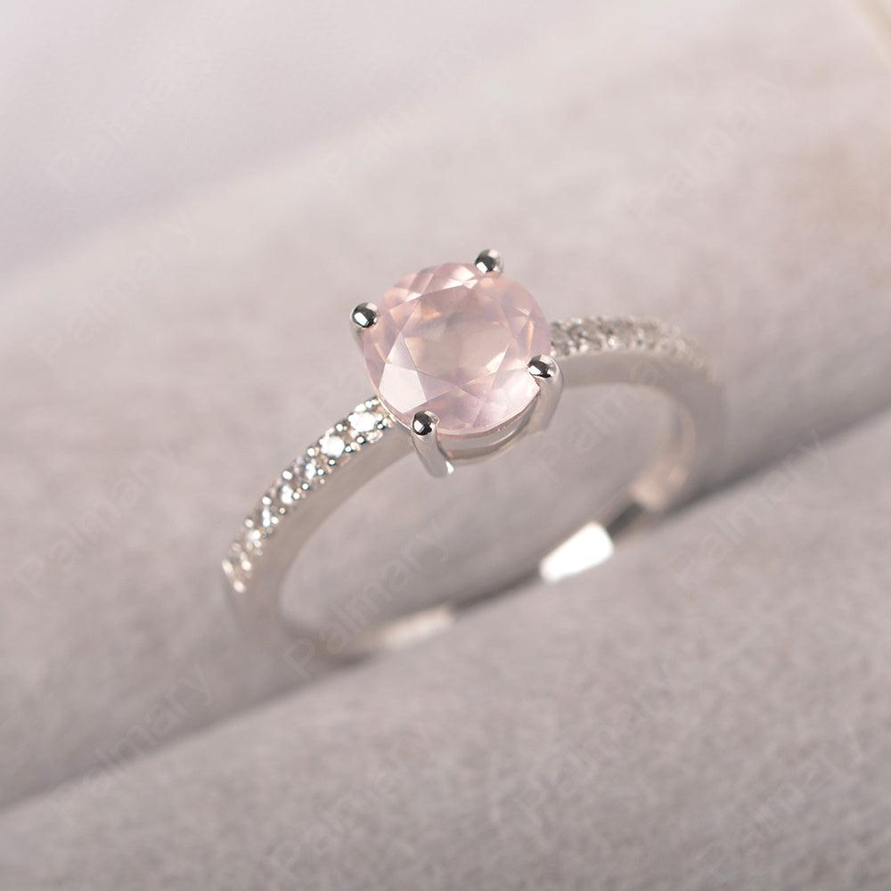 Round Cut Rose Quartz Wedding Ring Silver - Palmary