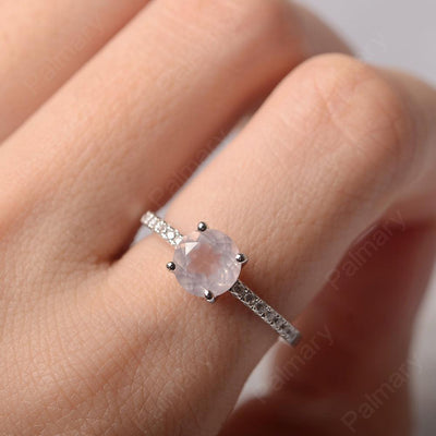 Round Cut Rose Quartz Wedding Ring Silver - Palmary