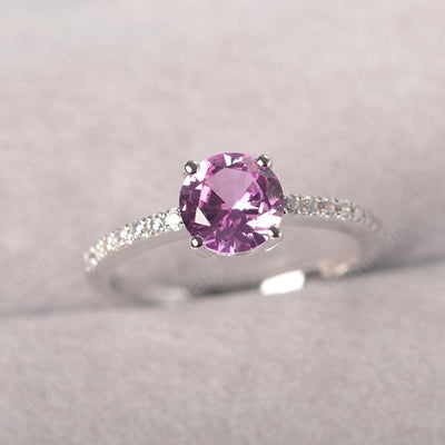 Round Cut Pink Sapphire Wedding Ring Silver - Palmary