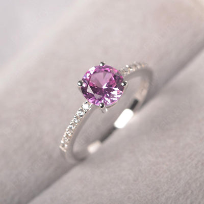 Round Cut Pink Sapphire Wedding Ring Silver - Palmary