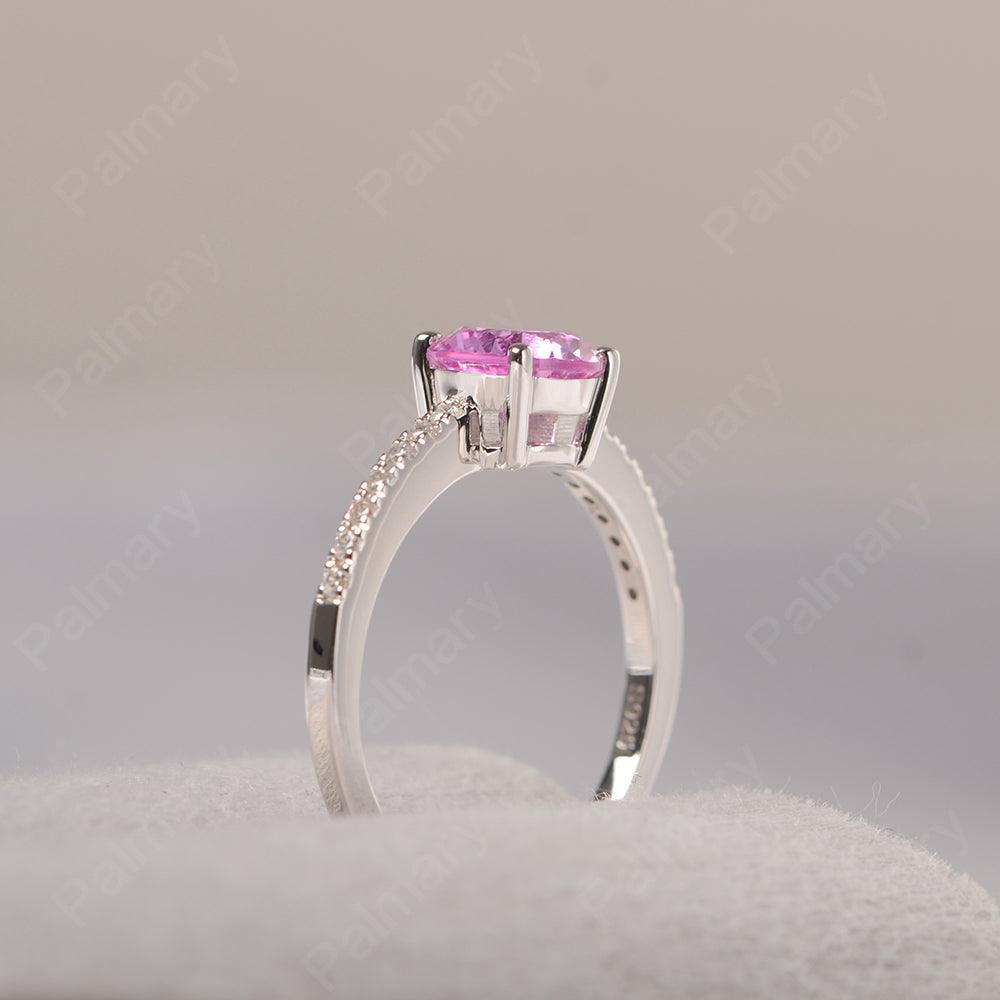 Round Cut Pink Sapphire Wedding Ring Silver - Palmary