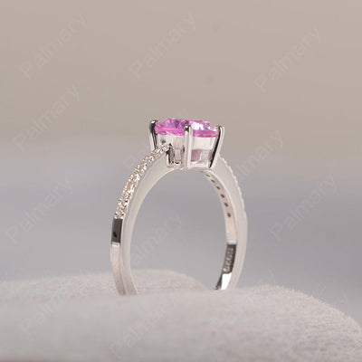 Round Cut Pink Sapphire Wedding Ring Silver - Palmary