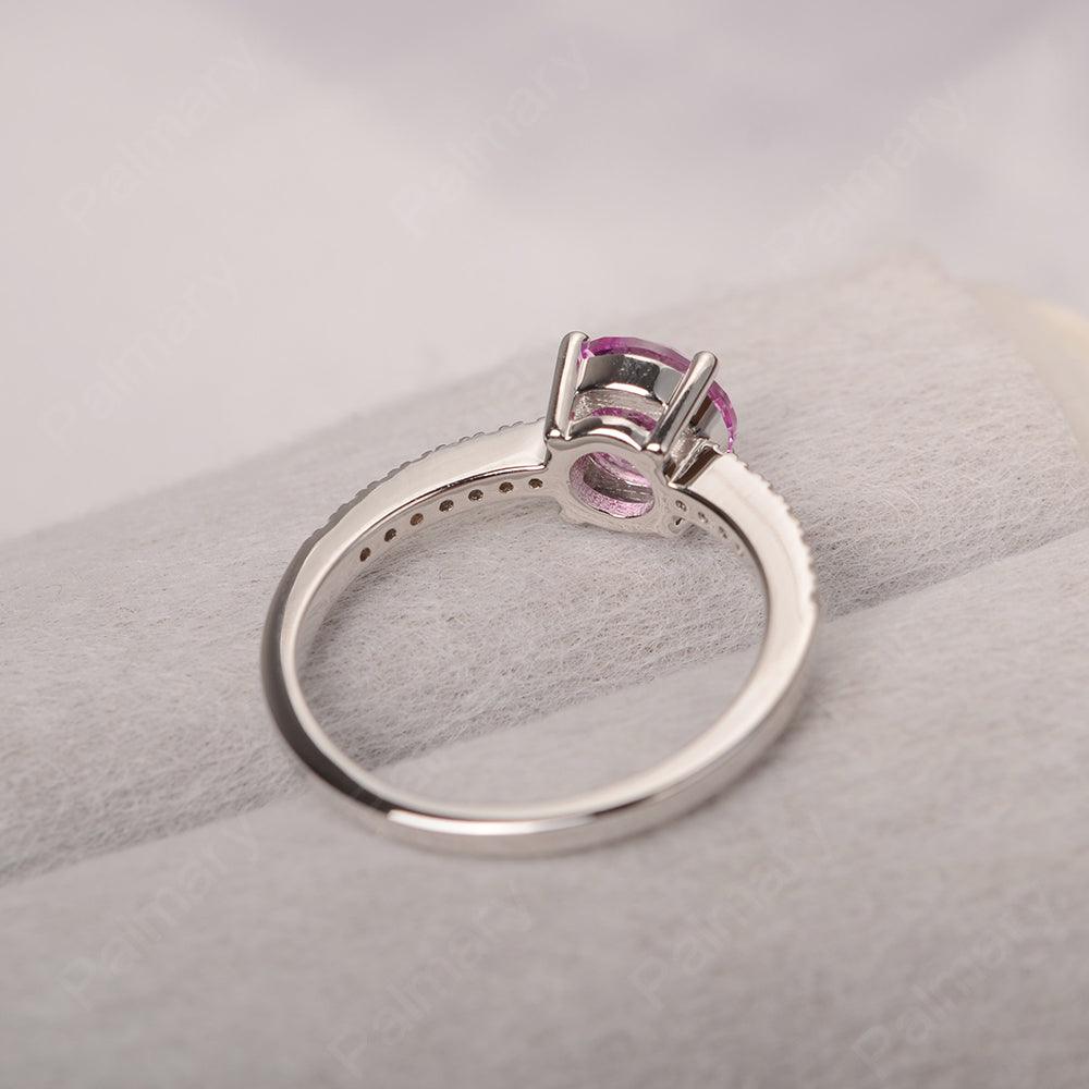 Round Cut Pink Sapphire Wedding Ring Silver - Palmary