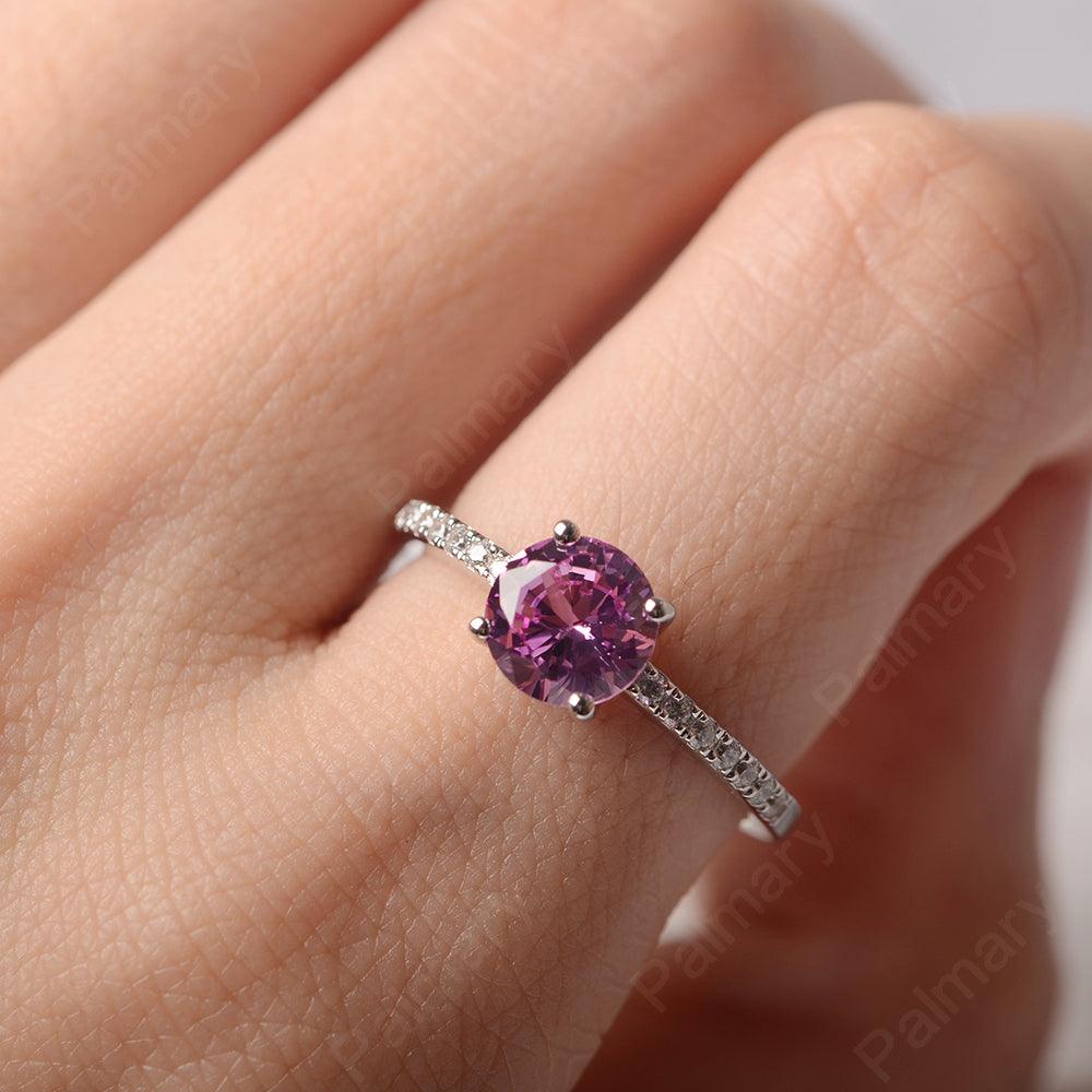 Round Cut Pink Sapphire Wedding Ring Silver - Palmary