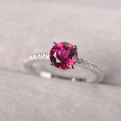 Round Cut Ruby Wedding Ring Silver - Palmary