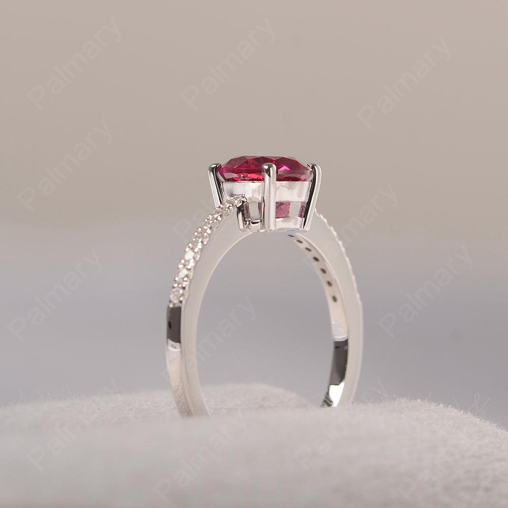 Round Cut Ruby Wedding Ring Silver - Palmary