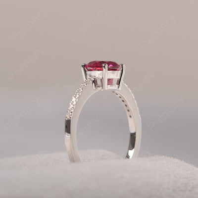 Round Cut Ruby Wedding Ring Silver - Palmary