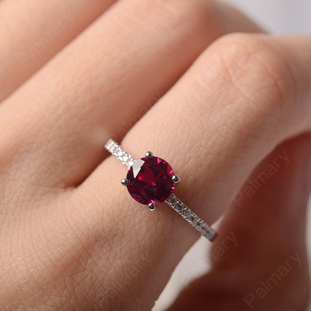 Round Cut Ruby Wedding Ring Silver - Palmary