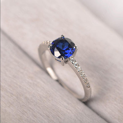 Round Cut Sapphire Wedding Ring Silver - Palmary