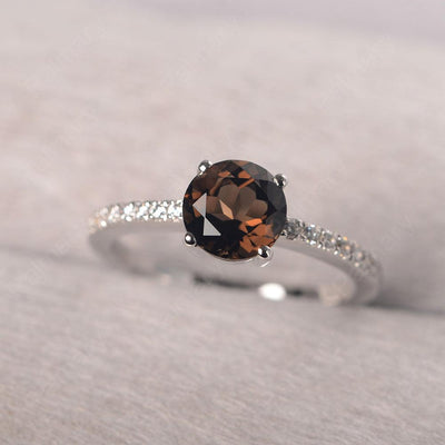 Round Cut Smoky Quartz  Wedding Ring Silver - Palmary